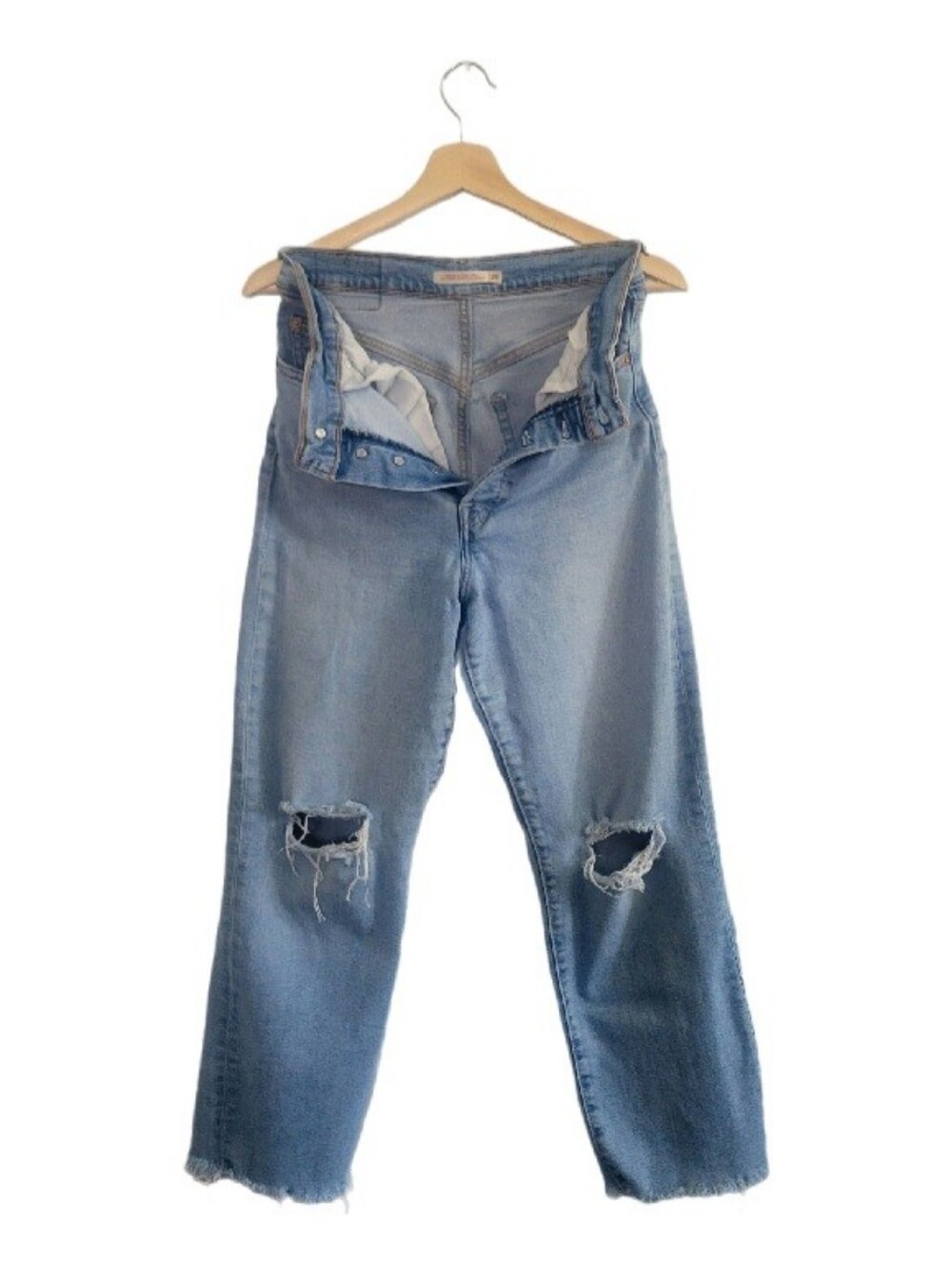 LEVI'S Ribcage Straight Ankle Jeans Sz 28 Light Wash Distressed Raw Hem Vtg Insp